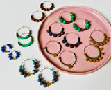 David Aubrey Brown Stone & Blue Hematite Hoop Earrings