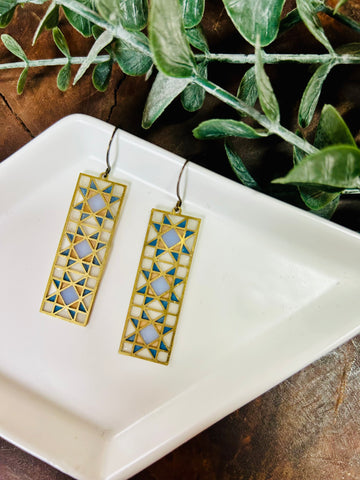 Crystal Star Quilt Stained Glass Resin Earrings