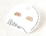 Mini Muted Rainbow Stud Earrings, mismatched with dots