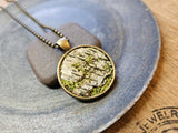 Mossy Birch Bark Circle Bronze Necklace Earrings Set Nature