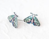 Green Forest Night Moth Stud Earrings