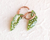 Spotted Begonia Leaf Houseplant Earrings on Rose Gold Hoops