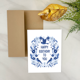 Blue Songbird Birthday Card - Winter Greeting Card