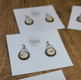 Birch Bark & Turquoise Dangle Earrings – Bronze