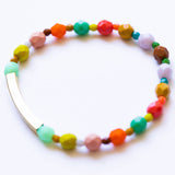 Colorful Mixed Bead Stretchy Bracelet with Brass Tube