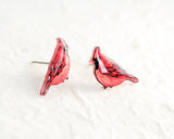 Red Cardinal Winter Bird Stud Earrings