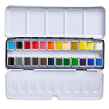 PRO Watercolor Half Pans in Metal Box – 24 Colors & Water Brush Pen