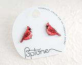 Red Cardinal Winter Bird Stud Earrings