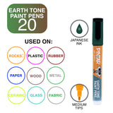 Pintar Earth Tone Paint Pens 5.0MM 20 Pack Marker Set with Medium Tip | Paint on Rocks, Canvas, Glass, Ceramics, Plastic, Fabric, Porcelain | Quick-Dry Action Tip Markers, Water-Based Formula