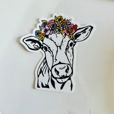 Floral Crown Cow Sticker