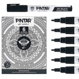 PINTAR Premium Acrylic Paint Pens - 1mm Fine Tip Pens For Rock Painting, Ceramic Glass, Wood, Paper, Fabric & Porcelain, Water Resistant Paint Set, Surface Pen, Craft Supplies, DIY Project (6 Black)