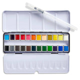 PRO Watercolor Half Pans in Metal Box – 24 Colors & Water Brush Pen