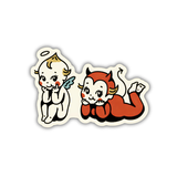 Angel and Devil Besties Sticker, Vintage Kewpie Style Decal