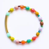 Colorful Mixed Bead Stretchy Bracelet with Brass Tube