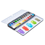 PRO Watercolor Half Pans in Metal Box – 24 Colors & Water Brush Pen