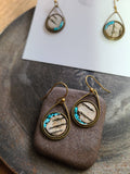 Birch Bark & Turquoise Dangle Earrings – Bronze