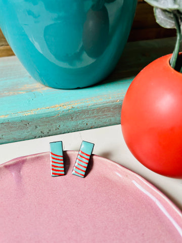 Rectangle Enamel Stud Earrings