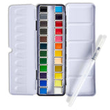 PRO Watercolor Half Pans in Metal Box – 24 Colors & Water Brush Pen