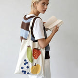 Fruit Veggie Print Canvas Tote Bag