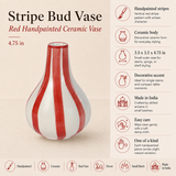 Stripe Bud Vase | Red Handpainted Ceramic | 4.75 Inch