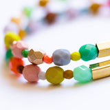 Colorful Mixed Bead Stretchy Bracelet with Brass Tube