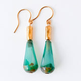 Long Czech Glass Teardrop Earrings with Antiqued Gold Accent