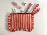 Pink and Red Stripes Quilted Pouch | Block-Printed Cotton