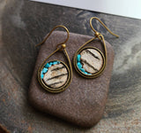Birch Bark & Turquoise Dangle Earrings – Bronze