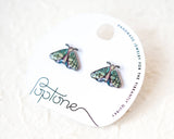 Green Forest Night Moth Stud Earrings