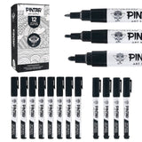 PINTAR Premium Acrylic Paint Pens - Set of 12 Black (4) 0.7mm, (4) 1.0mm, (4) 5.0mm Tips - Smooth-Flowing Japanese Ink - Crafting, Coloring, Drawing, Lettering, Writing Supplies