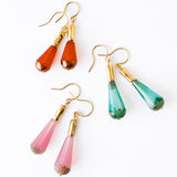 Long Czech Glass Teardrop Earrings with Antiqued Gold Accent
