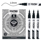 PINTAR Premium Acrylic Paint Pens - 1mm Fine Tip Pens For Rock Painting, Ceramic Glass, Wood, Paper, Fabric & Porcelain, Water Resistant Paint Set, Surface Pen, Craft Supplies, DIY Project (6 Black)