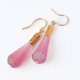 Long Czech Glass Teardrop Earrings with Antiqued Gold Accent