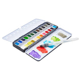 PRO Watercolor Half Pans in Metal Box – 24 Colors & Water Brush Pen