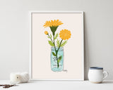 Mason Jar Marigolds - floral illustration prints