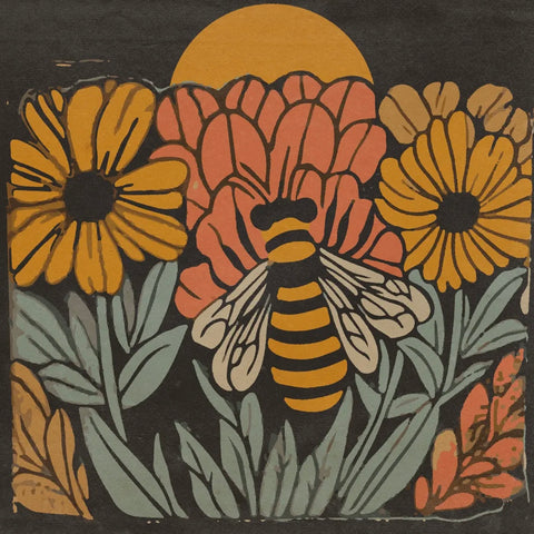 Flowers & Bee Art Print