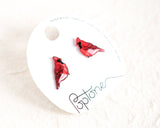 Red Cardinal Winter Bird Stud Earrings