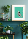 BIRD BLUE Vibrant Giclée Art Print by Renée Staeck
