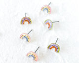 Mini Muted Rainbow Stud Earrings, mismatched with dots