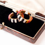 Small B&W Tila Bead Hoop Earrings Gold-Plated, Handmade
