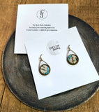 Birch Bark & Turquoise Dangle Earrings – Bronze