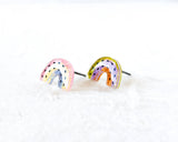Mini Muted Rainbow Stud Earrings, mismatched with dots