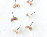 Mini Muted Rainbow Stud Earrings, mismatched with dots