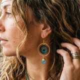 Peacock Feather & Jade Gemstone Dangle Earrings