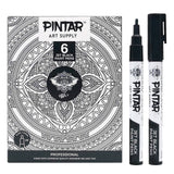 PINTAR Premium Acrylic Paint Pens - 1mm Fine Tip Pens For Rock Painting, Ceramic Glass, Wood, Paper, Fabric & Porcelain, Water Resistant Paint Set, Surface Pen, Craft Supplies, DIY Project (6 Black)
