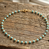 Turquoise Glass Crystal Choker Necklace - 24k Gold Plated - 16 Inch Boho Layering Necklace
