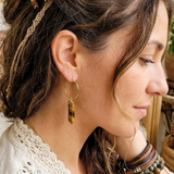 Genuine Tiger's Eye Point Hoop Earrings - 18k Gold Plated Boho Jewelry