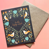 Happy Couple Birds and Flowers – Wedding Greeting Card