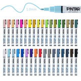PINTAR Premium Acrylic Paint Pens - 1mm Fine Tip Pens For Rock Painting, Ceramic Glass, Wood, Paper, Fabric & Porcelain, Water Resistant Paint Set, Surface Pen, Craft Supplies, DIY Project (35 colours)