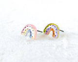 Mini Muted Rainbow Stud Earrings, mismatched with dots